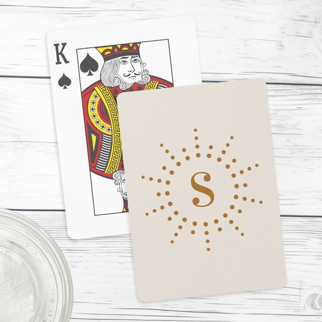 Monogram initial radial sunburst neutral ivory playing cards (Monogram initial radial sunburst neutral ivory poker cards)