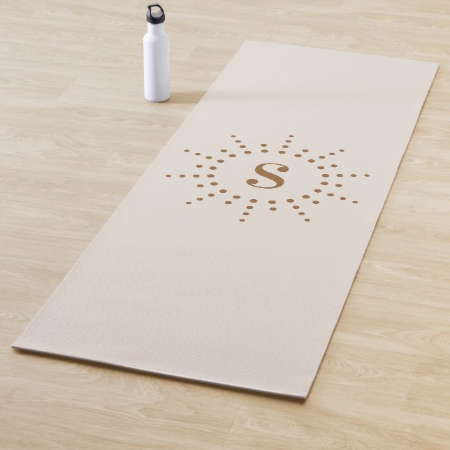 Monogram initial radial sunburst neutral ivory yoga mat (In Situ)