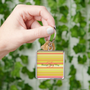 monogram initial Rainbow stripes modern Key Ring