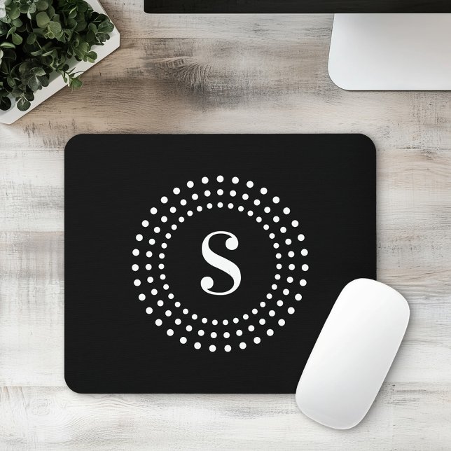 Monogram initial retro radial dots on black mouse mat (Monogram initial retro radial dots on black mouse pad)