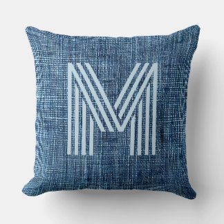Monogram Initial Rustic Blue Denim Large Cushion