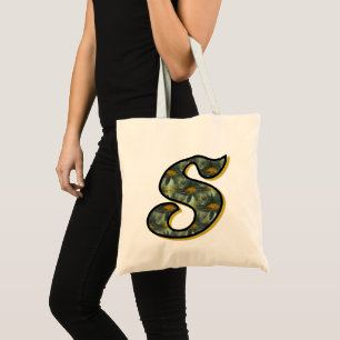 Monogram Initial S Black Daisies Tote Bag