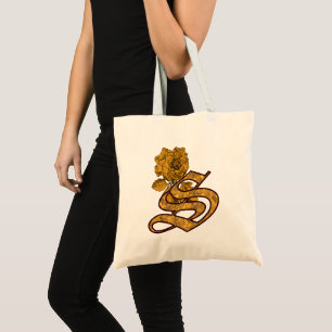 Monogram Initial S Elegant Gold Peony Flower Tote Bag