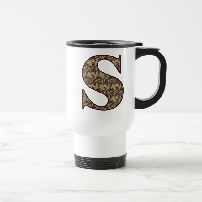 Monogram Initial S Elegant Vintage Floral Travel Mug (Right)