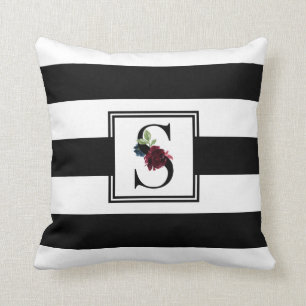 Monogram Initial S Floral Stripes Pattern Cushion