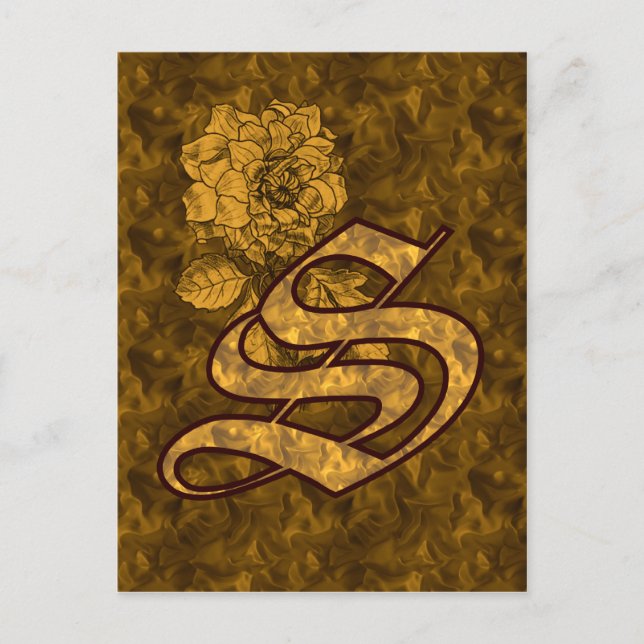 Monogram Initial S Gold Peony Postcard (Front)