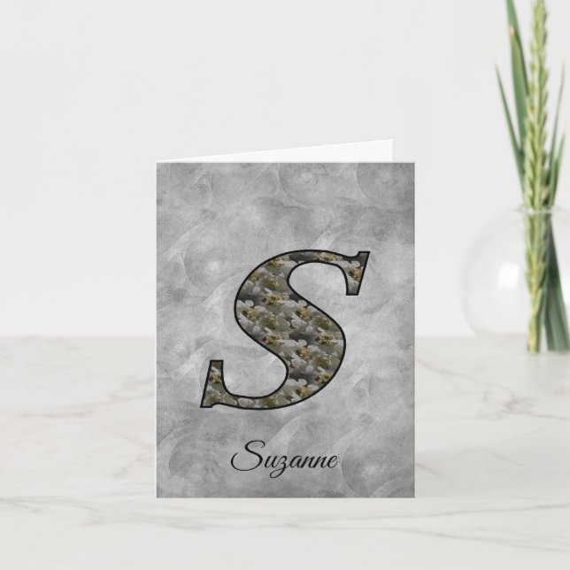 Monogram Initial S Hydrangea Flowers Personalised Note Card (Front)