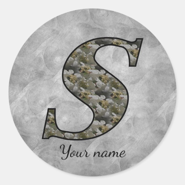 Monogram Initial S Hydrangea Flowers Personalized Classic Round Sticker (Front)