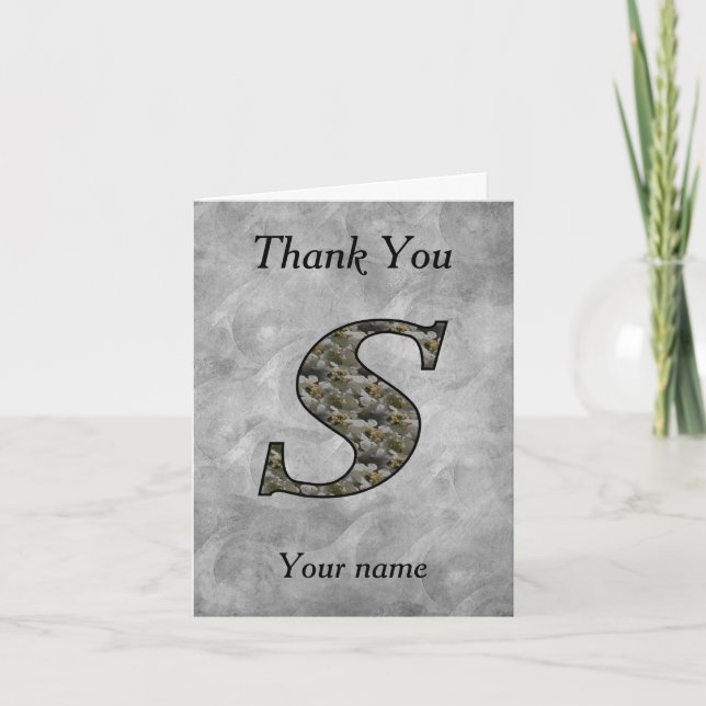 Monogram Initial S Hydrangea Flowers Personalized Thank You Card (Front)