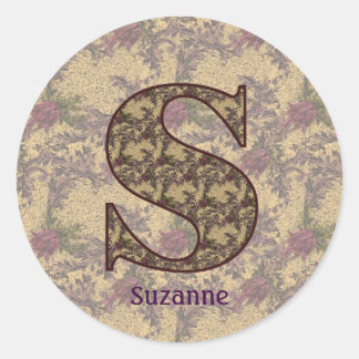 Monogram Initial S Vintage Floral Personalized Classic Round Sticker