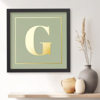 Monogram initial sage green any colour background