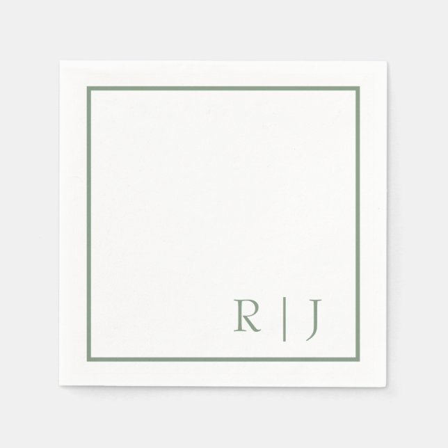 Monogram Initial Sage Green Elegant Trendy Wedding Napkin (Front)