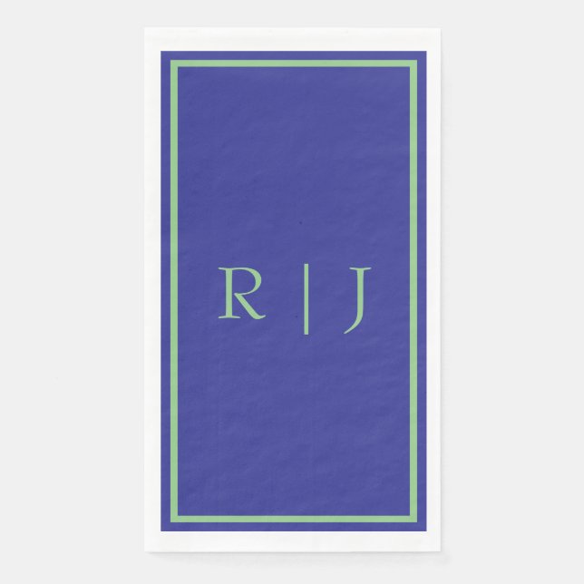 Monogram Initial Sage Green Navy Blue Cool Wedding Napkin (Front)
