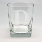 Monogram Initial Sand Etched Square Rocks Glass