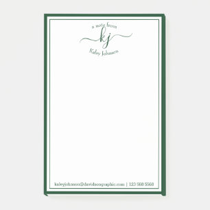 Monogram Initial Script Green From The Desk Of  Post-it Notes