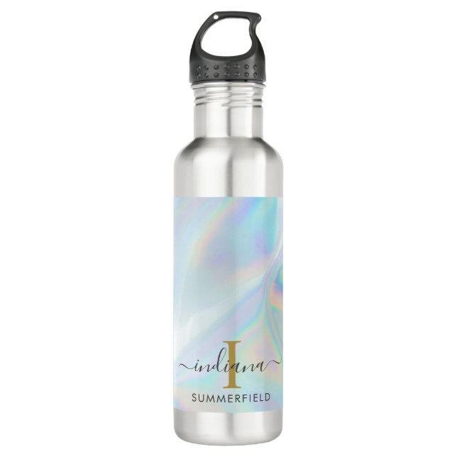 Monogram Initial Script Holographic Modern 710 Ml Water Bottle (Front)
