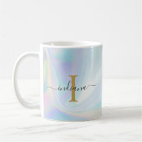 Monogram Initial Script Holographic Modern Mum