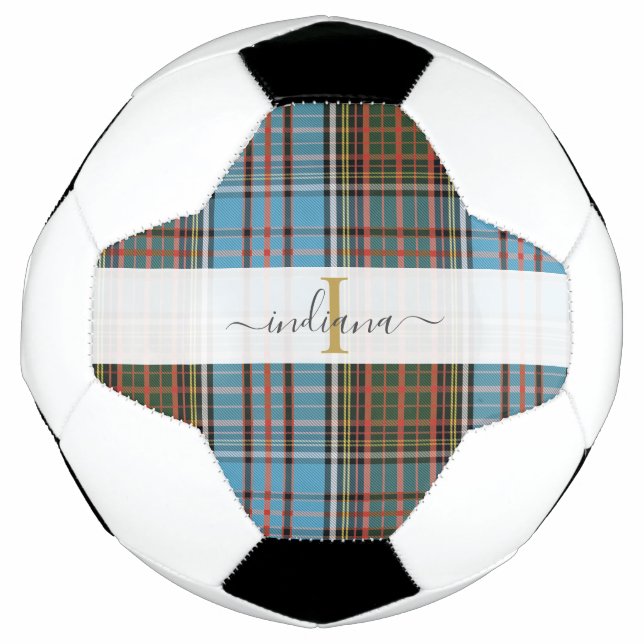 Monogram Initial Script Name Plaid Tartan Football (Front)
