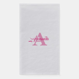 Monogram Initial Simple Custom Name Pink Silver Napkin
