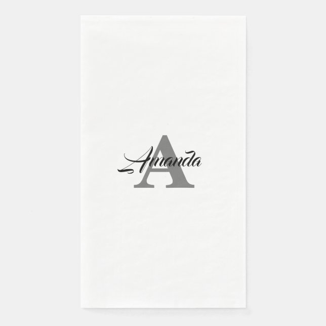 Monogram Initial Simple Elegant Custom Name Silver Napkin (Front)