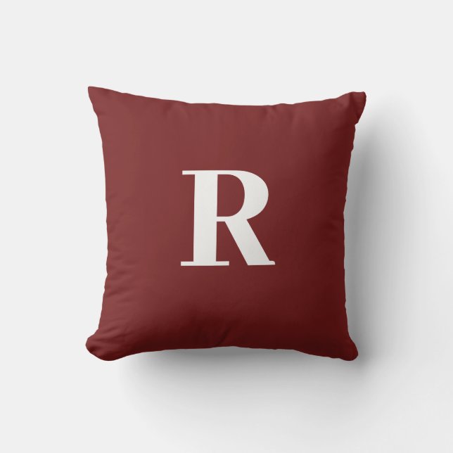 Monogram Initial Simple Minimal Burgundy Red White Cushion (Front)