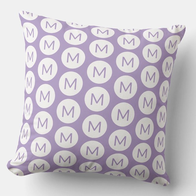 Monogram Initial Spot Pattern Personalised Lilac Cushion (Simple pastel lilac purple personalized monogram initial circle dot pattern throw pillow)