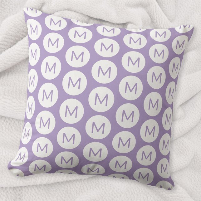 Monogram Initial Spot Pattern Personalised Lilac Cushion (Simple pastel lilac purple personalized monogram initial circle dot pattern throw pillow)