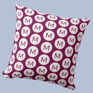Monogram Initial Spot Pattern Personalised Pink Cushion