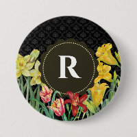 Monogram Initial Spring Flowers Damask Background