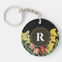 Monogram Initial Spring Flowers Damask Background