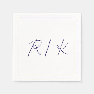 Monogram Initial Stylish Letters Navy Blue Wedding Napkin