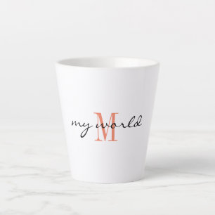 Monogram Initial, Stylish Script my world,  Latte Mug