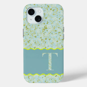 MONOGRAM INITIAL T ACQUA LITTLE FLOWERS iPhone 15 CASE