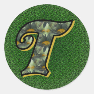 Monogram Initial T Black Daisies Sticker