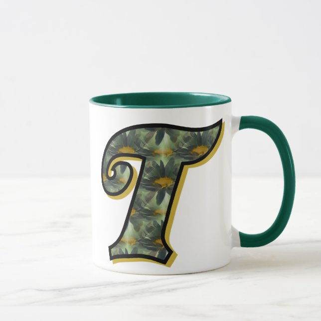 Monogram Initial T Daisies Floral Art Mug (Right)