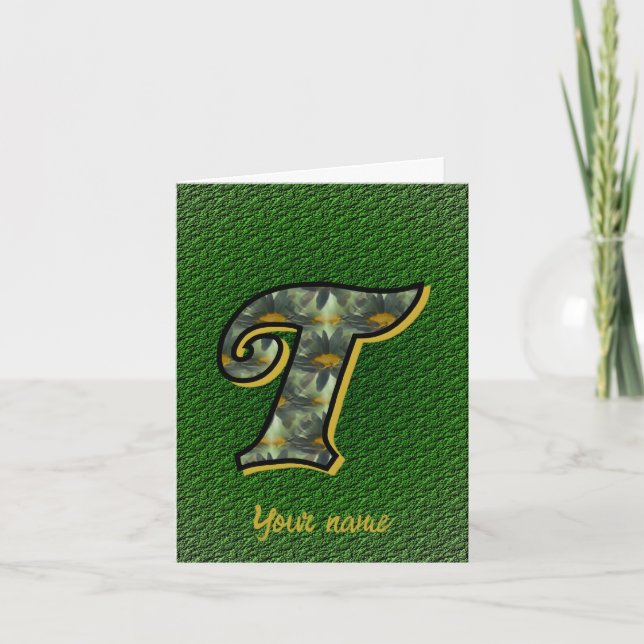 Monogram Initial T Daisies Floral Art Personalised Note Card (Front)