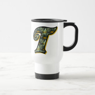 Monogram Initial T Daisies Floral Travel Mug