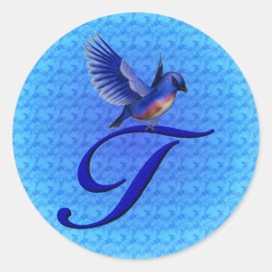 Monogram Initial T Elegant Bluebird Sticker
