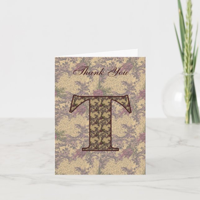 Monogram Initial T Elegant Floral Thank You Card (Front)