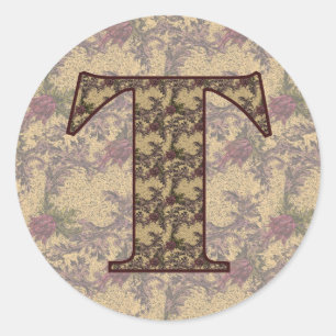 Monogram Initial T Elegant Vintage Floral  Classic Round Sticker
