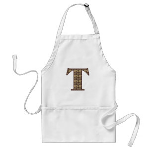 Monogram Initial T Elegant Vintage Floral Standard Apron