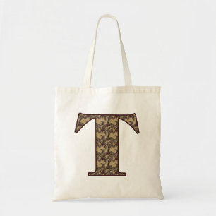Monogram Initial T Elegant Vintage Floral Tote Bag