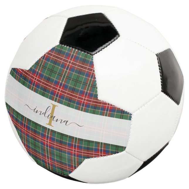 Monogram Initial Tartan Plaid Script Name Football (Three Quarter)