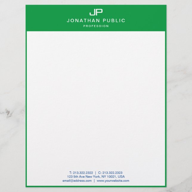 Monogram Initial Template Green White Customisable Custom Letterhead (Front)