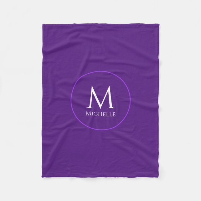 Monogram Initial Template Royal Purple Custom Fleece Blanket (Front)