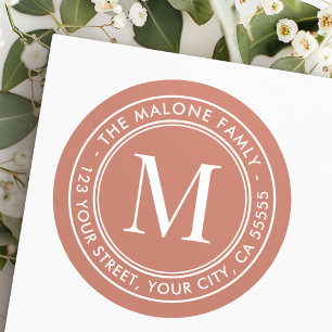 Monogram initial terracotta brown return address classic round sticker