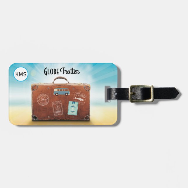 Monogram Initial Travel Globe Trotter Luggage Luggage Tag (Front Horizontal)