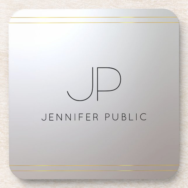 Monogram Initial Trendy Template Gold Silver Coaster (Front)