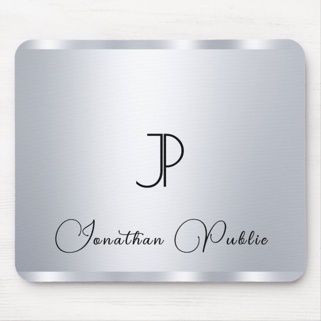 Monogram Initial Typography Silver Look Template Mouse Mat (Front)