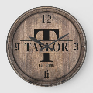 Monogram Initial Vintage Family Name Established Large Clock